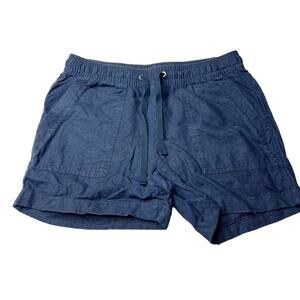 Nautica Blue Linen Coastal Shorts Elastic Waistband Stretch Size Small